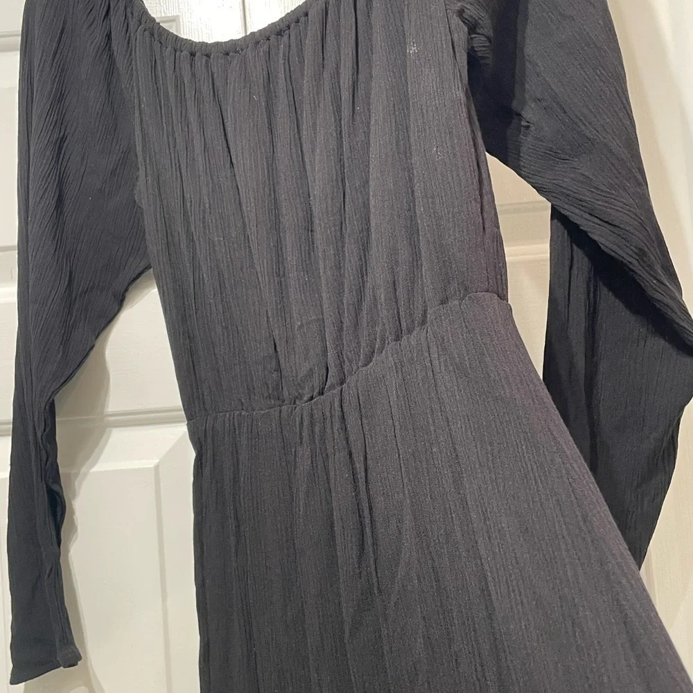 WAYF Dress Women’s XS Midi Off Shoulder Gauzy Pullover Black Side Slit NWT - Picture 7 of 10